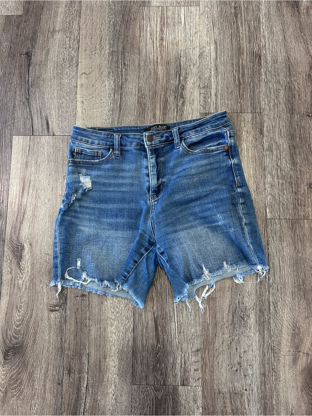 Judy Blue Medium Wash Distressed Denim Shorts